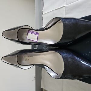 Anne Klein Navy Patent Heels with Classic Pump Silhouette